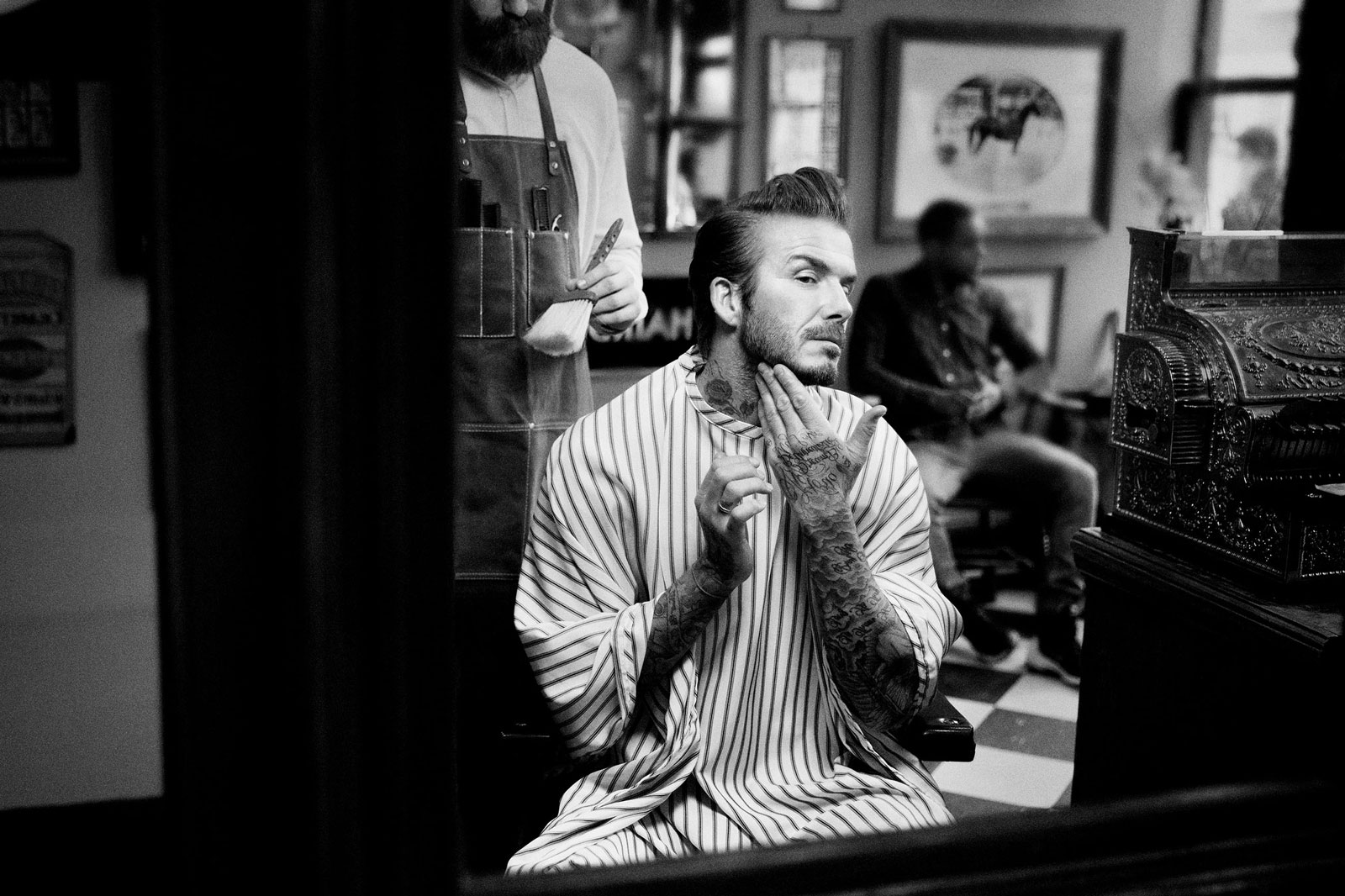 David Beckham in barbers shop