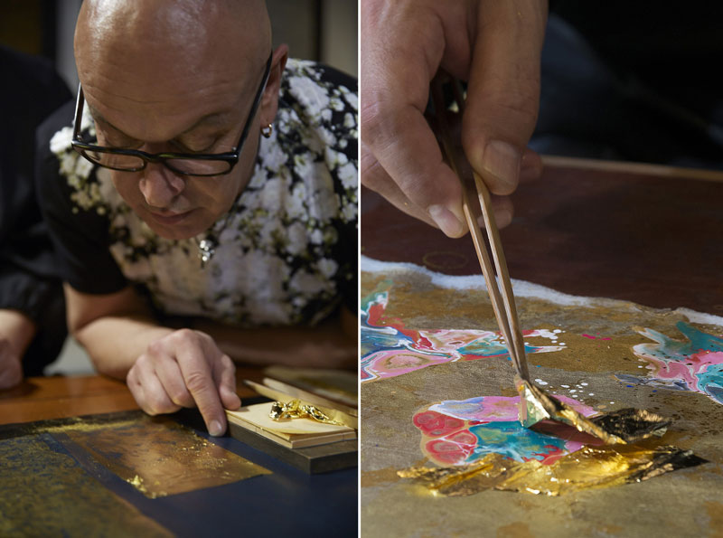 Hiroto-Rakusho-gold-leaf-painting-for-Givenchy