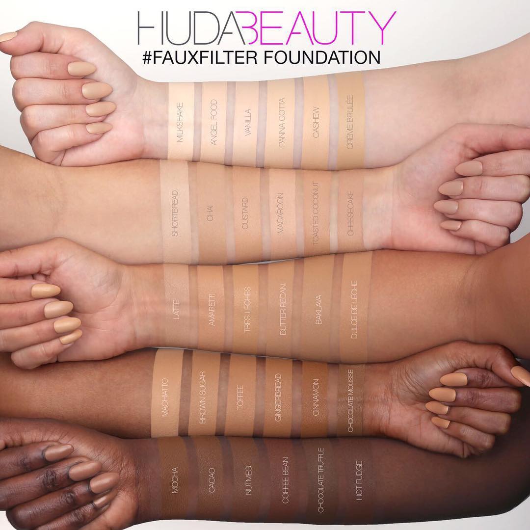 Huda Beauty #FauxFilter Foundation swatches