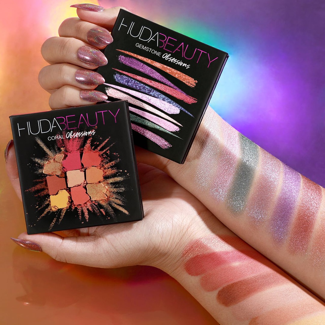 Huda Beauty Gemstone and Coral Obsessions Palettes swatches