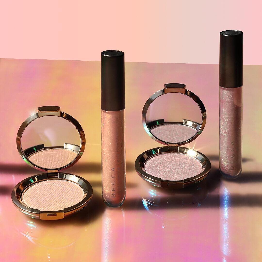 Light Chaser Highlighter for Face & Eye in Champagne Dream Flashes Bellini and Opal Flashes Jade, Liquid Crystal Lip Topper Glow Gloss in Champagne Dream X Belini and Opal X Jade.