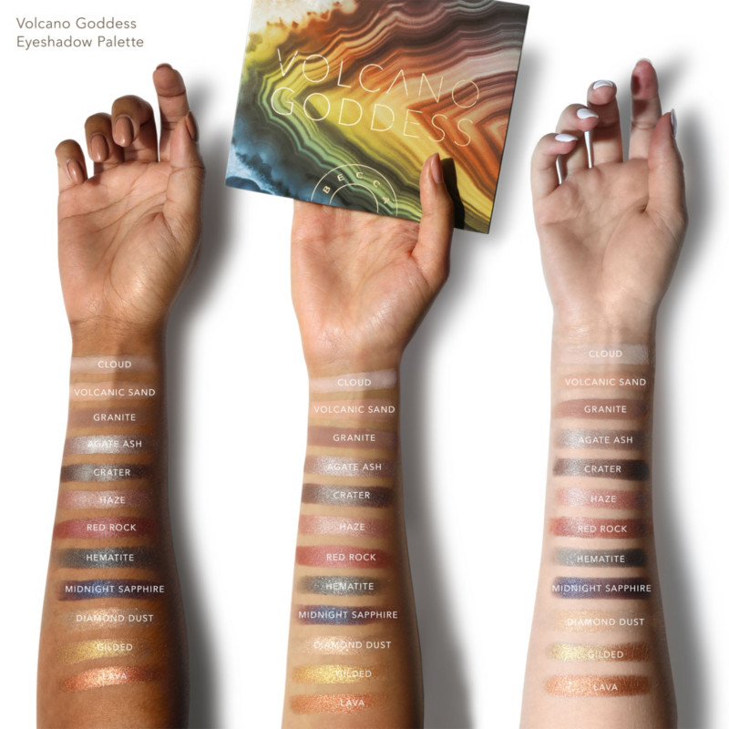 becca volcano goddess swatches on hand